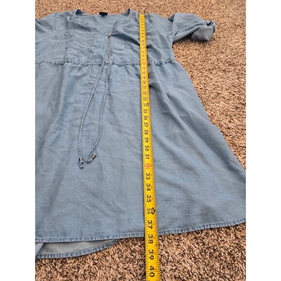 Torrid Lyocel Chambray Shirt Dress 2X Split Neck Utility Pockets Denim Utility - Picture 9 of 11